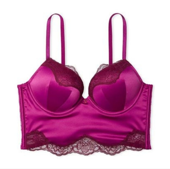 VICTORIA'S SECRET- Very Sexy Add 2 Cups Lace Trim Corset Bra Top- Raspberry - Picture 2 of 6